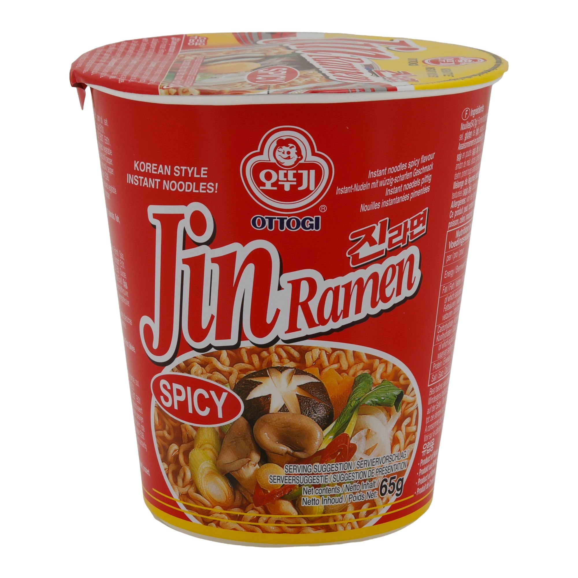 Jin Ramen Spicy Ottogi | Instantnudeln | Koreanisch mit würziger Schärfe | 65 g Becher OTTOGI